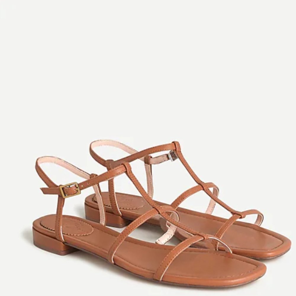 NIB J.Crew Abbie Leather Double T Strap Sandals